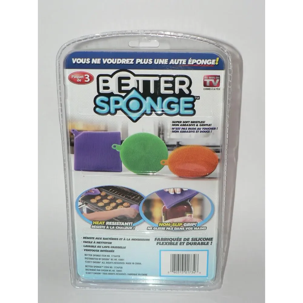 Emson Better Sponge 3Pack Durable Silicone Heat Mold‎ Resistant Cleaning Gentle